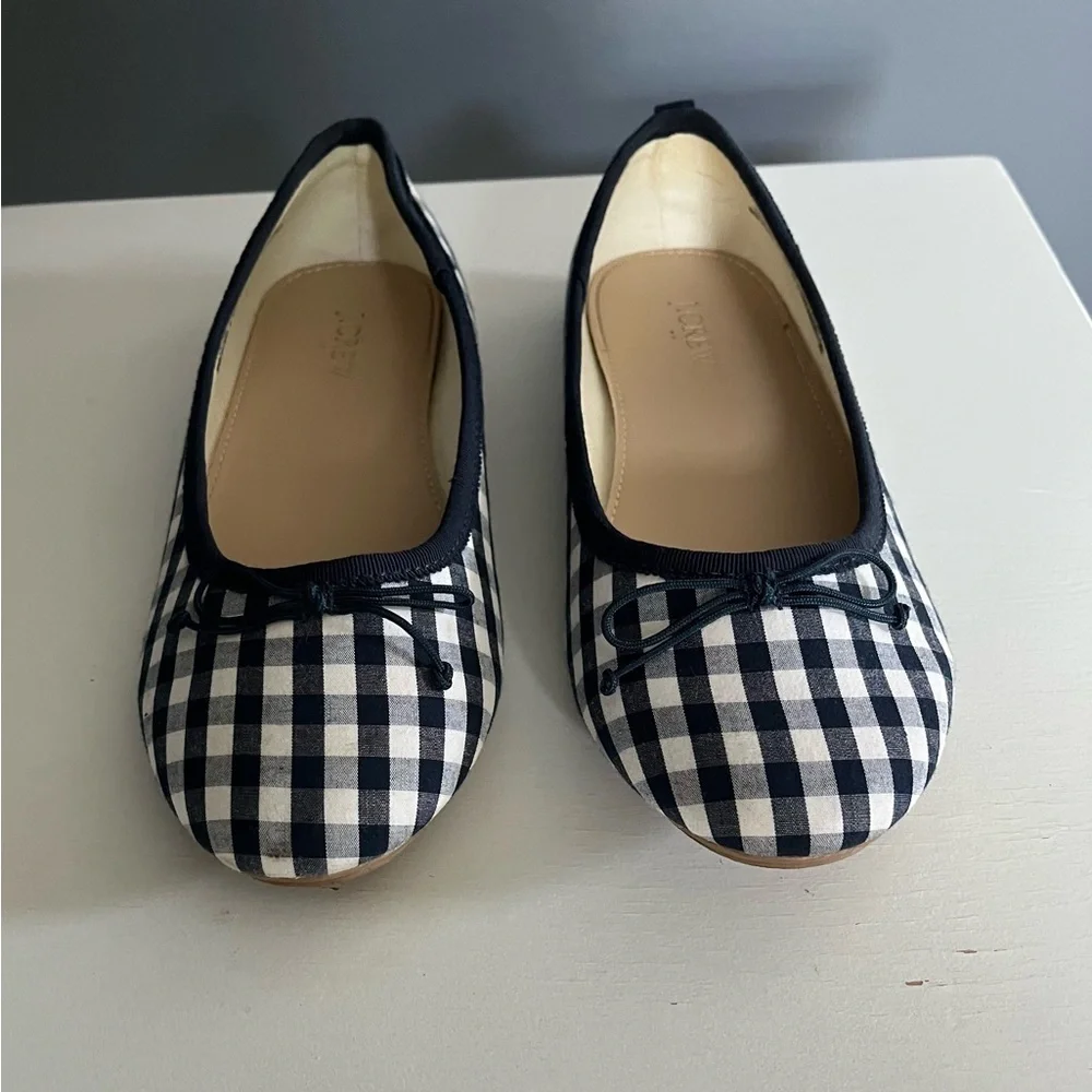 J.Crew Crewcuts Little Girl Gingham Checkered Ballet Flats Navy Size 3 GUC